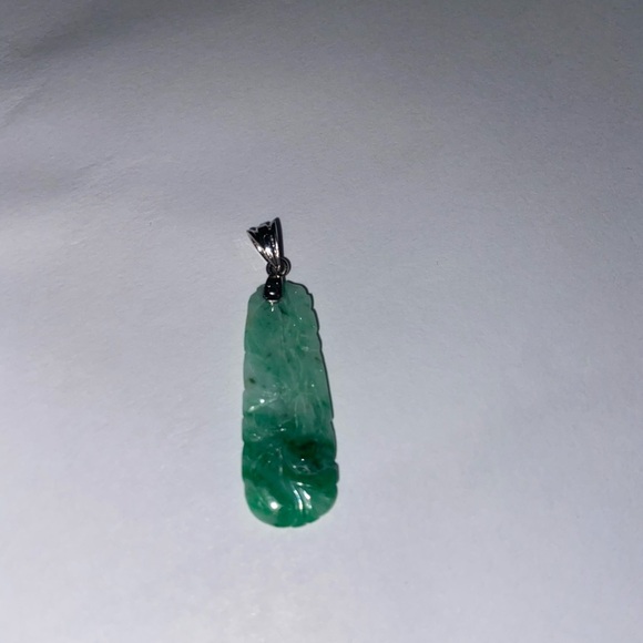 Teardrop Green Ombre Jade Hand Carved Oval Necklace- Luck and Prosperity - Picture 2 of 8